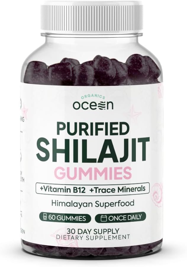 有机物 Ocean Shilajit for Men and Women -- -- 天然补充维生素B12、铬和硒,用于防御年龄、能源、荷尔蒙支持和更多 -- -- 60 Shilajit Gummys