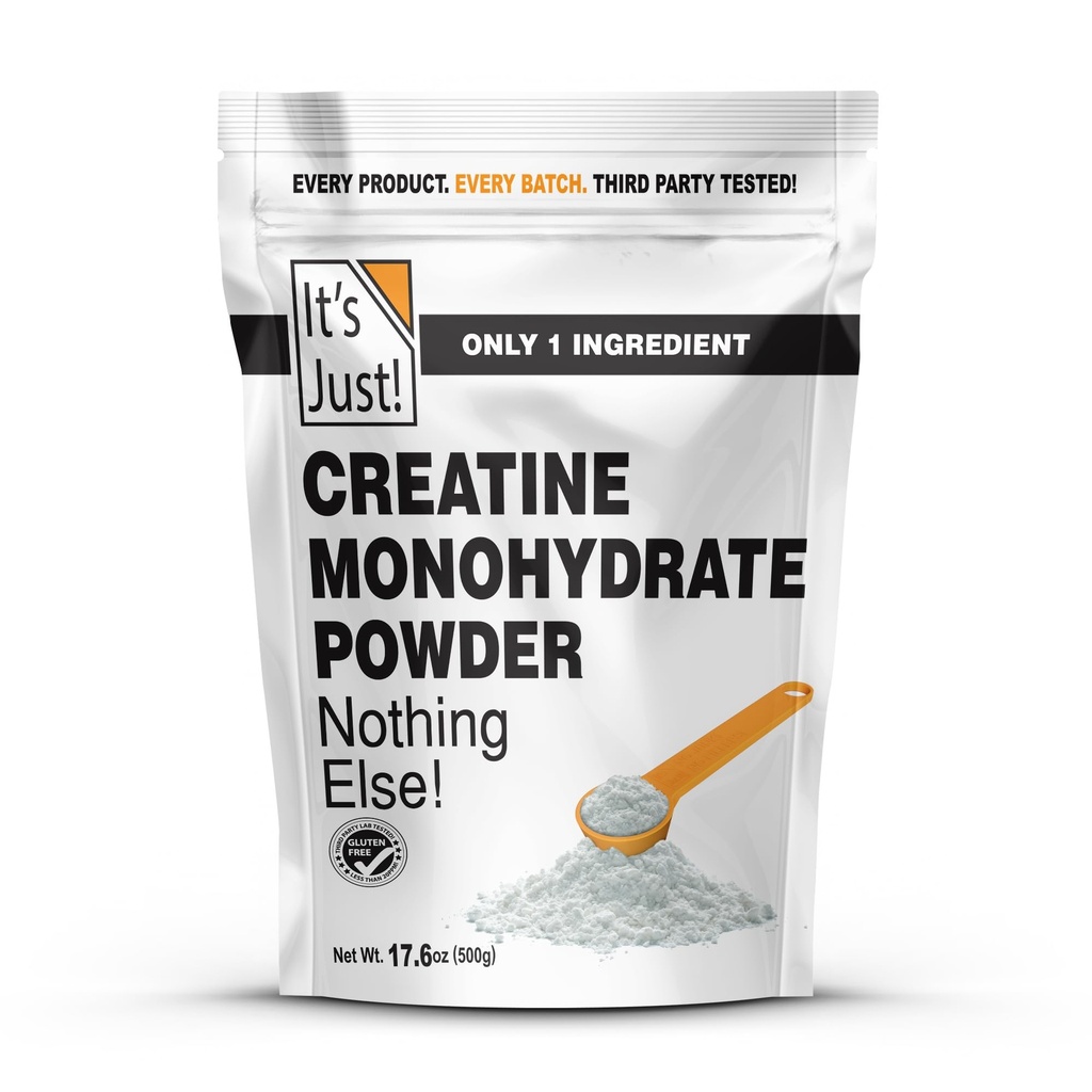 这是只是! - Creatine Monohydrate Powder,纯Creatine Powder,美国制造,第3党实验室测试,5g 个人服务,Scoop Inclumed,无填充器,无添加火焰(不受欢迎,500g/100名服务)