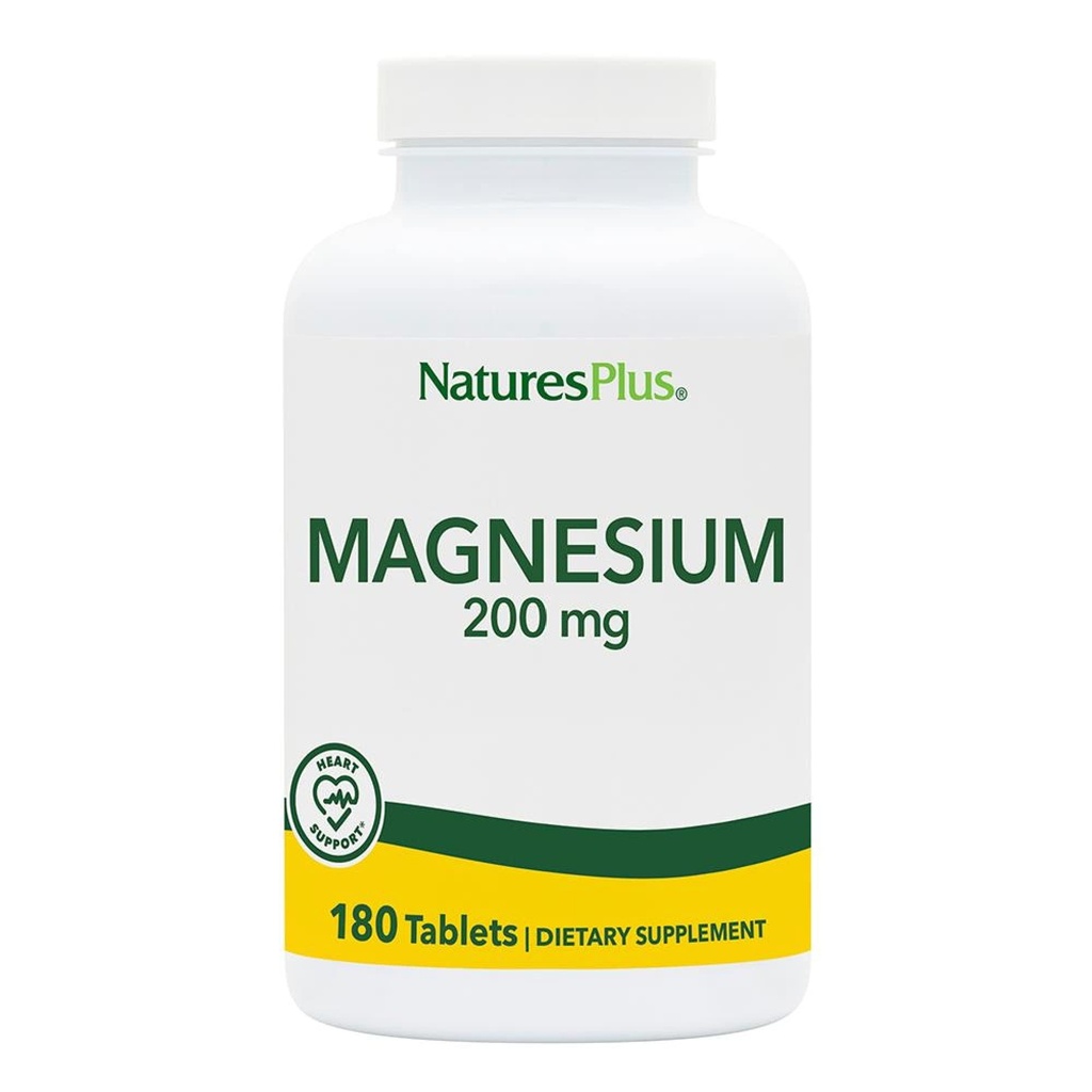 Natures Plus 镁 - 200 mg, 180 片 - 蔬菜, Gluten Free - 180 服务