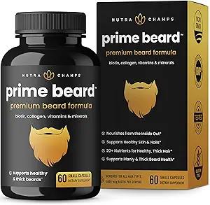 NutraChamps Prime Beard Vitamins 曼利, 厚, 快速与健康的男性胸毛 + Beard Vitamins with Biotin, Collagen & Saw Palmetto + Beard Pills for All Hair & Beard 类型