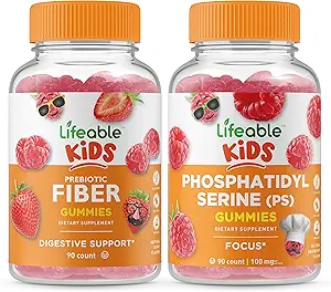 活生生的先生纤维儿童 + Phosphatidylserine (PS) 儿童,Gummys Bundle - 大品尝,维生素补充,Gluten Free, GMO Free, Chewwable Gummy (PS)