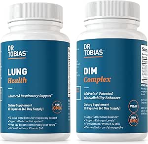 Tobias Lung Health & DIM Complex支持肺脏清洁和排毒配方、雌激素排毒和平衡配方,面向男子和妇女,非GMO