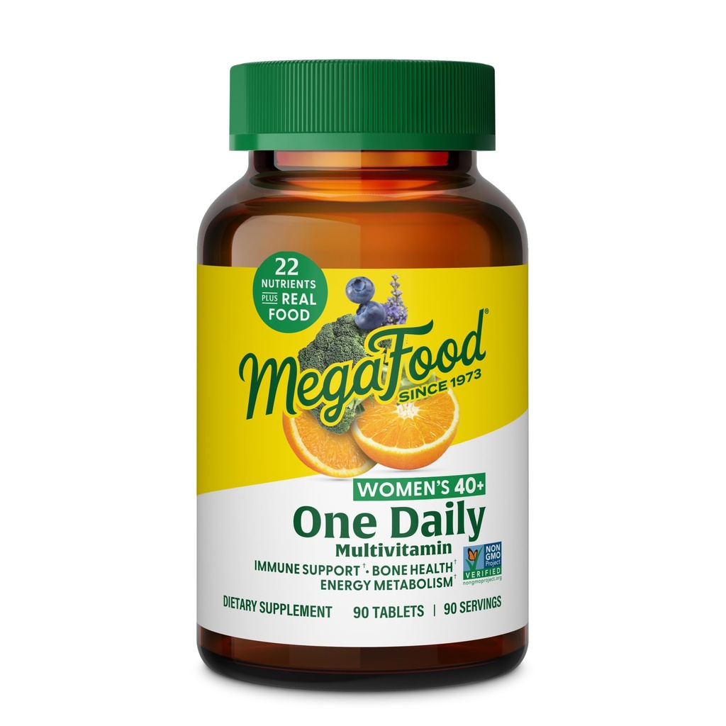 MegaFood Women's 40+ One Daily multivitamin for Women - 配有维生素B12,B6,C,D,锌和铁 – 加真食品 - 免疫支持 - 骨质健康 - 非GMO - 蔬菜 - 90 Tabs