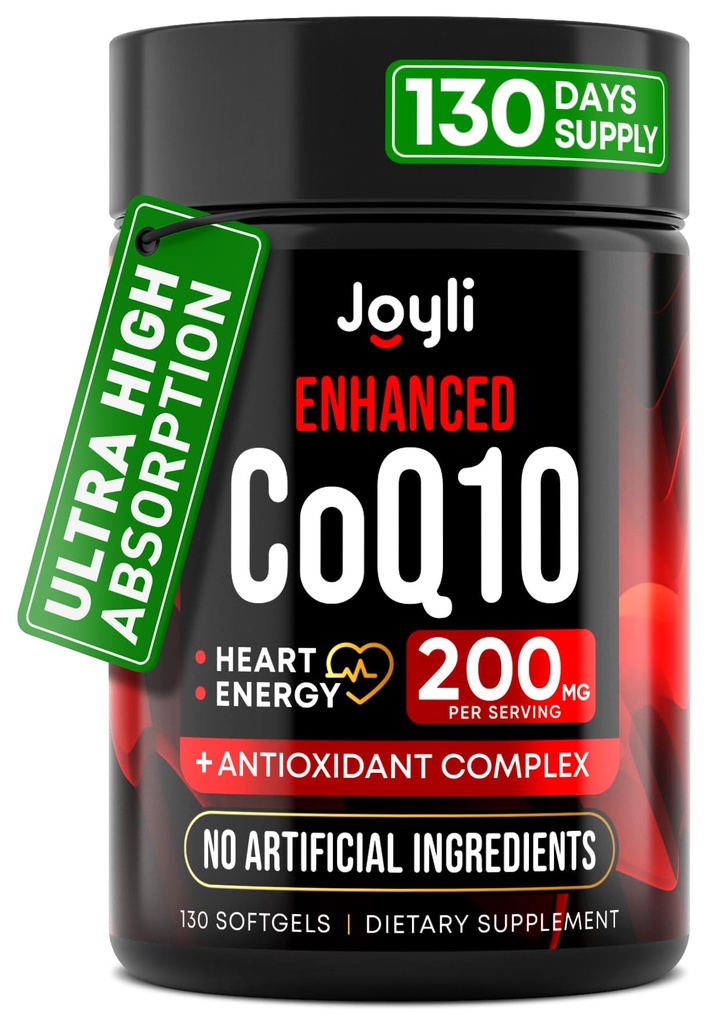 High Absorption CoQ10 200MG - Co Q10, 200mg Softgels for Heart Health & Energy Production - Enhanced Co Q 10 Supplement with Antioxidants and Flaxseed Oil - CoQ10 200 mg Per Serving