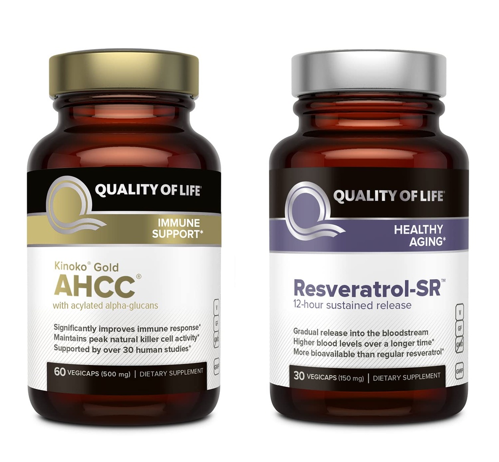 生活质量特征 Kinoko Gold AHCC 和 Resveratrol SR 持续释放公式 - Immune,健康老化包