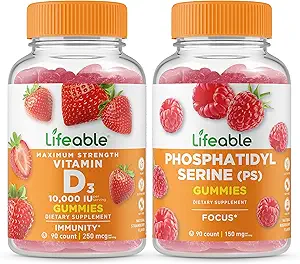 可活维生素D 1000 IU + Phosphatidylserine(PS),Gummys Bundle - 大品尝,维生素补充,Gluten Free, GMO Free, Chewwable Gummy (PS).