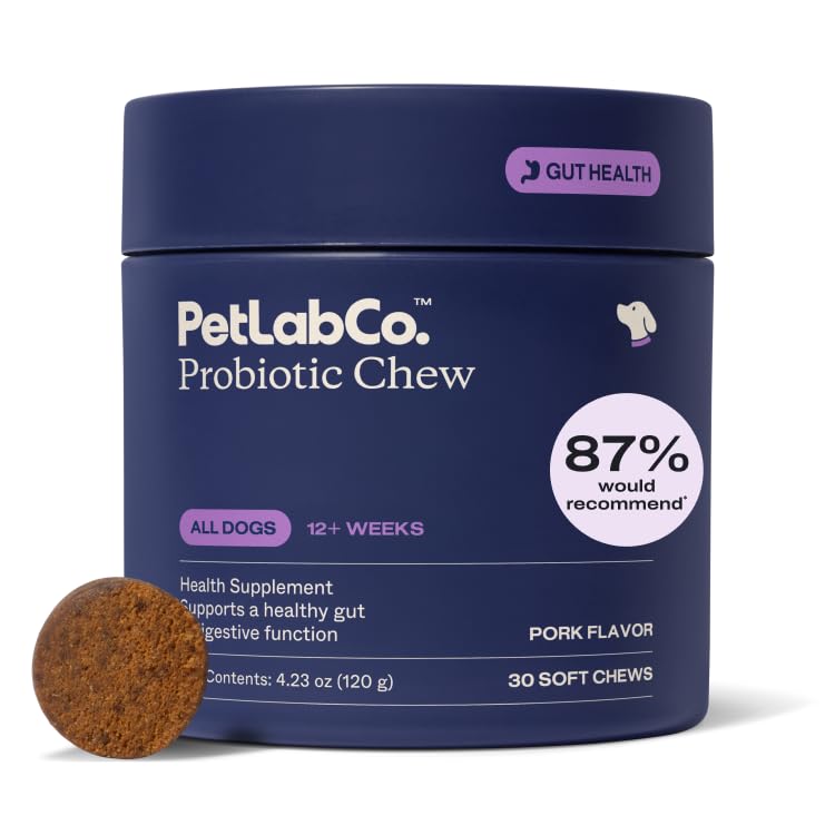 PetLab Co. 狗的抗生素,支持Gut Health,偶发痢疾,消化性健康与季节性过敏症 - 猪肉 Flavor - 30 Soft Chews - 包装 May Vary