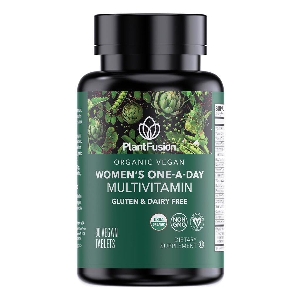 PlantFusion Organic Multivitamin for Women with Iron, One Daily Vegan Multivitamin with Plant Based B12, D3 & Whole Food Blend for Energy & Immune Support - 30 Tablets (1 Month Supply)