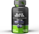 ORZAX Black Seed Oil Cold Pressed 100% Pure | Non-GMO - Rich in Omega 3 6 9 & Thymoquinone | Black Cumin Nigella Sativa Oil for Immune Support, Hair, Skin, Face (500 mg - 90 Softgel Capsules)