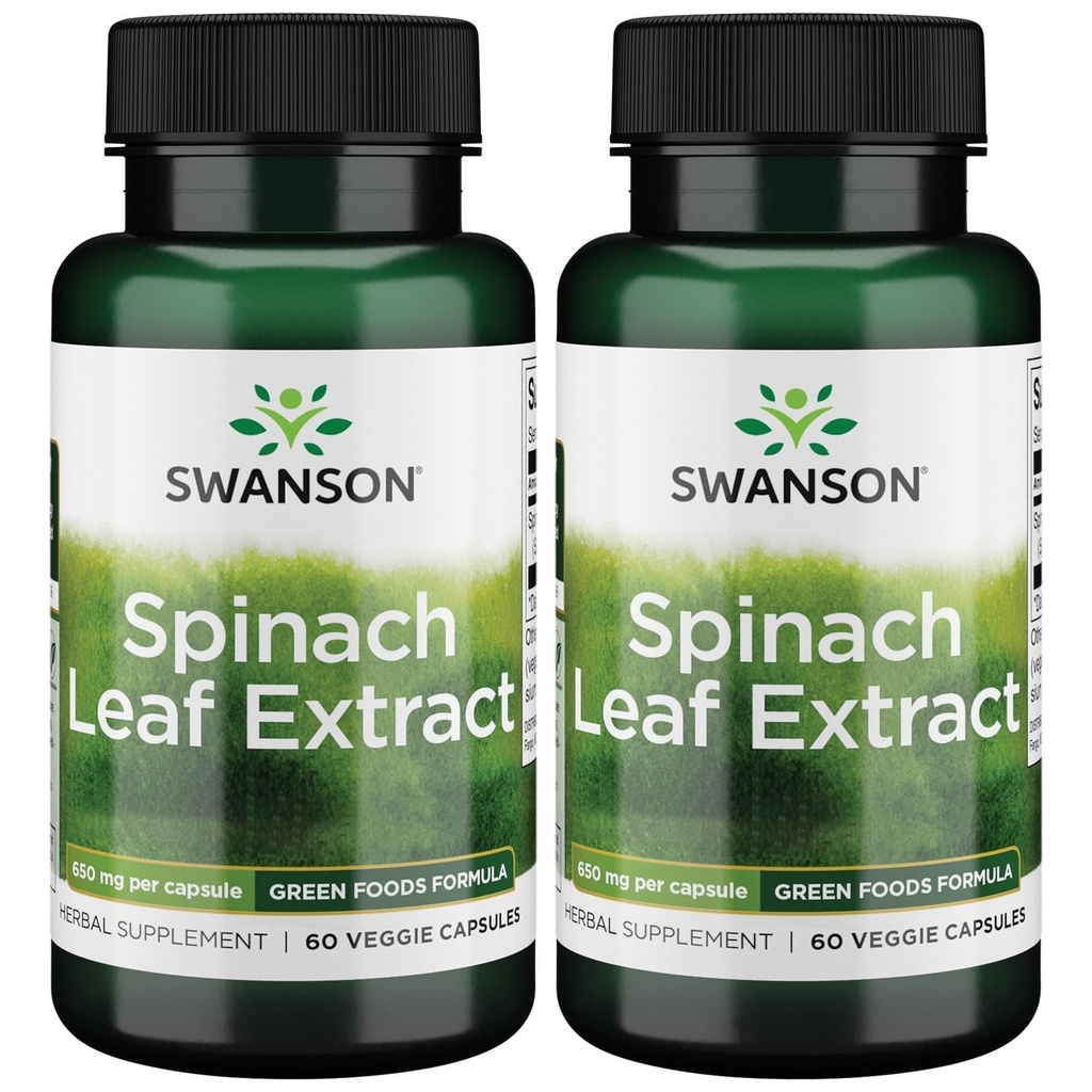 Swanson 菠菜叶提取 - 草药补充剂,促进整体健康 - 绿色食品配方w/有益Thylakoids & Chlorophyll - (60 Veggie Capsules,每包650毫克) (2包)