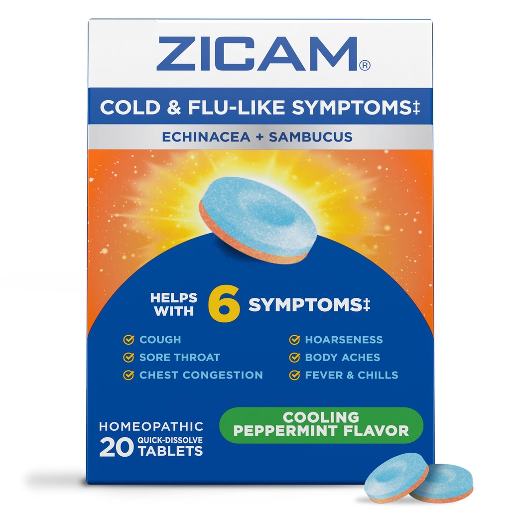 Zicam Cold & Flu-like Symptoms with Echinacea and Sambucus, Homopathic, Zinc, Cooling Peppermint Flavor, Help with Cold Symptoms, 20 平板电脑