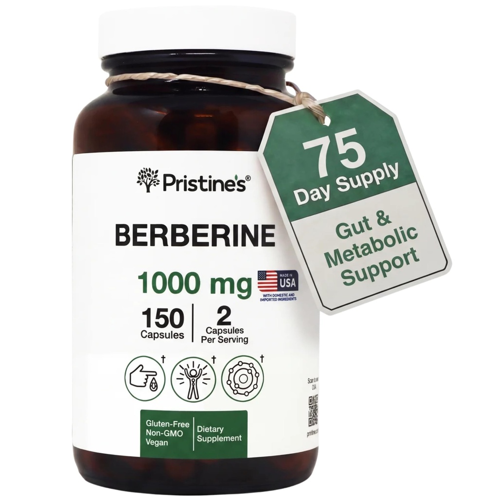 PRISTINE的柏柏林补充剂 Capsules - 1000 MG 75天供应 150 Capsules - 心脏,和免疫性健康支持 抗氧化剂 - 消化剂与健康脂肪支持