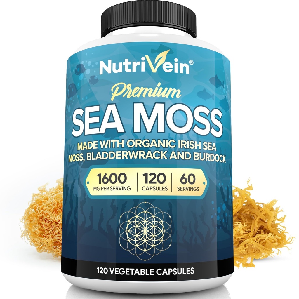 营养素有机海 Moss 1600mg Plus Bladderwrack & Burdock - 120 Caps for Adults - 预生超食品 - 免疫系统与消化健康 - 甲状腺素,皮肤,Keto Detox, Gut, 联合支持