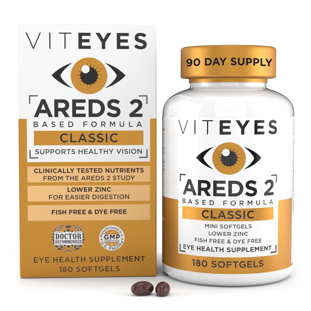 Viteyes AREDS 2 经典马氏体健康配方 软胶,支持马氏体健康的眼健康维生素,下锌,眼维生素,马氏体维生素,Beta-Carotene Free,180软胶