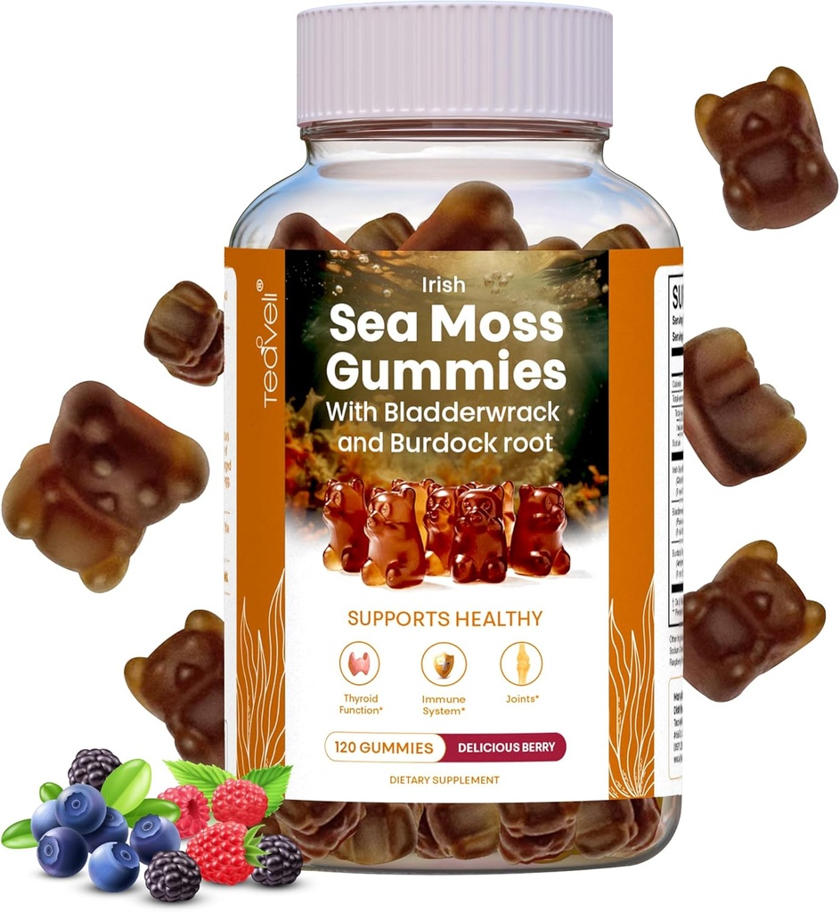 爱尔兰海苔(英语:Sea Mos Gummys – 120 美味的贝里·维根·西摩斯 – 配有 Burdock Root, Seamoss & Bladderwrack – Gummy Vitamins to Support a 健康甲状腺素, Gut & Immune – 配有 Burdock Roots, Seamoss & Bladderwrack – 配有 成人与儿童 – Gummy Vitamins to Supports a healthal Throid, Gut & Immune – 配有 成人与儿童