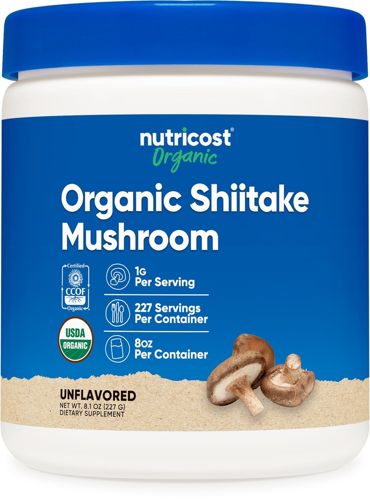 营养成本 有机Shiitake Mushroom Powder 8oz - 100% 有机认证,无胶质,非GMO