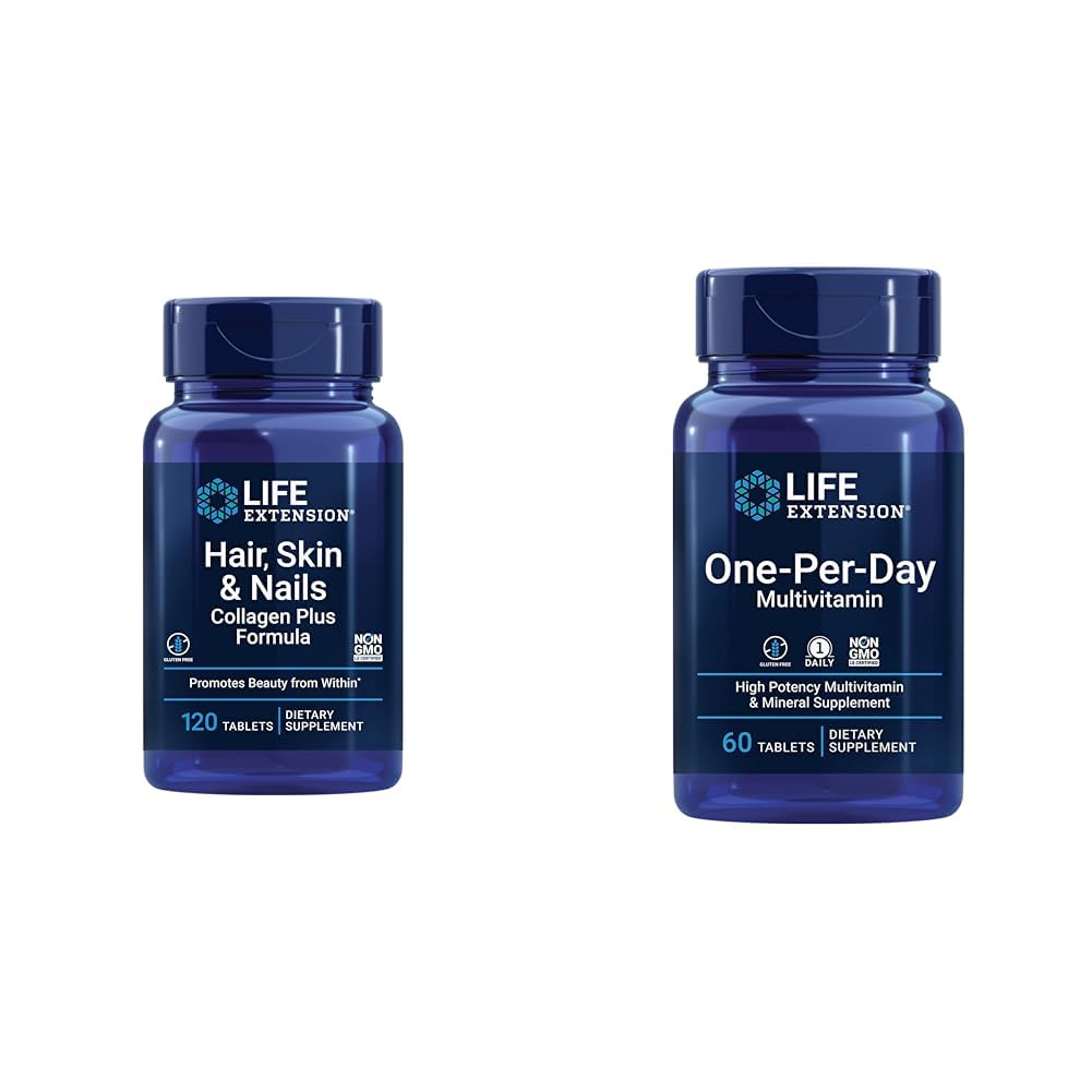 寿命延长 头发, 皮肤和钉子 Collagen Plus 公式加多维塔明 - 120 Counter & 60 tablets