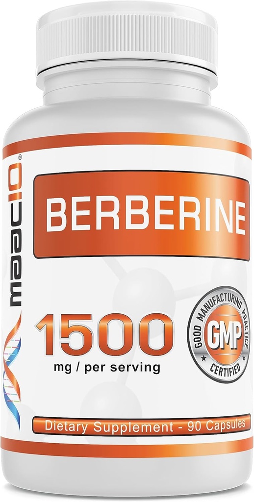 MAAC10 Berberine 1500mg 为AMPK健康老龄化、心脏健康和免疫支持活动者服务——非GMO、Gluten Free、Vegan(3x500mg Capsules,30天供应)