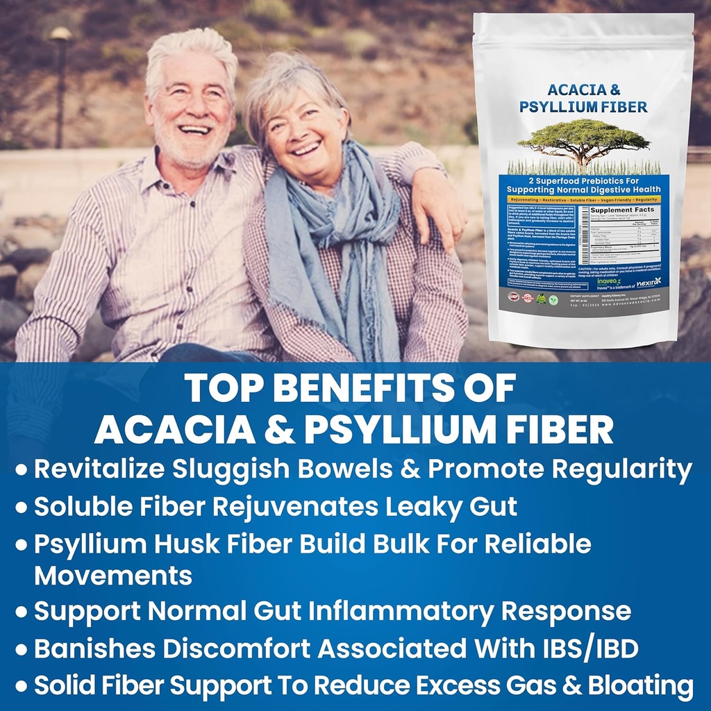 肾还原有机Acacia & Psyllium Husk Fiber Powder - Prebiotic & Natural 补充 - 可溶Acacia & Psyllium Husk Powder - 1.5磅(48oz),2包