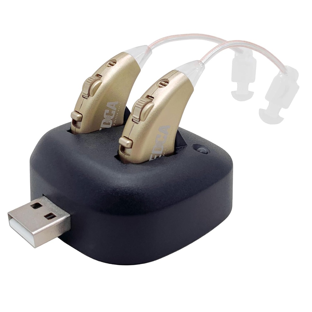 数字听力放大器 - 可充电的BTE个人声放大器与USB Dock - 耳机放大器后面的Premium Gold - 由NewEar公司制作