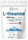 L-Theanine 200mg 配有甘化镁,400个椰子MCT 油软胶 → 放松,聚焦和肌肉支持补充 → 2-in-1 氨基酸和矿物综合体 → 热心全天和夜