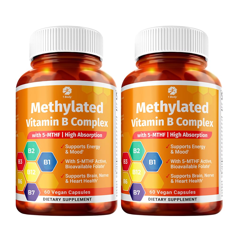 1 肉类维生素B复合双包 — 5-MTHF 含B1, B2, B5, B6, 甲基B12, Niacin, Biotin – 60 Capsules