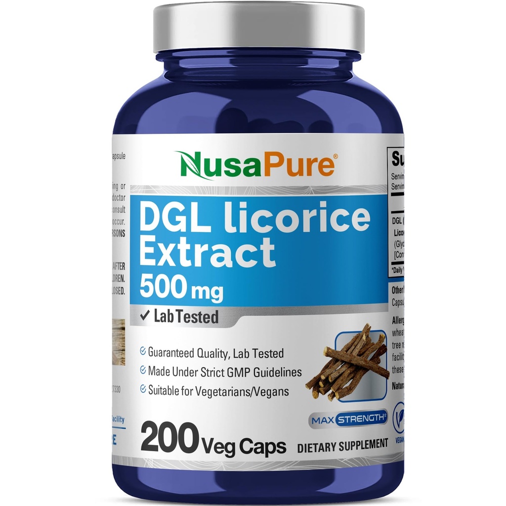 NusaPure DGL Licorice 提取500 mg 200 Veggie Capsules (Vegan,非GMO)
