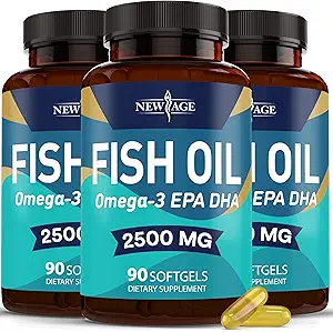 新AGE Omega 3 鱼油补充剂 - 非转基因物质 - EPA, DHA Fatty Acids Gluten Free (270 Softgels (Pack of 3))