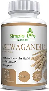 有机Ashwagandha - 最大强度 1300MG Vegan Capsules - 100%纯非转基因植物根粉与天然黑椒 60CT