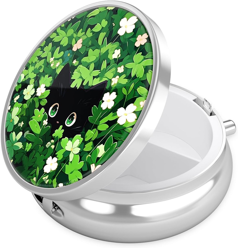 Nipichsha药盒、Purse & Pocket小药盒、Cute Travel Medicine组织者、可携带药品的容器持有者以持有维生素、药品、鱼油和补充品、绿叶猫