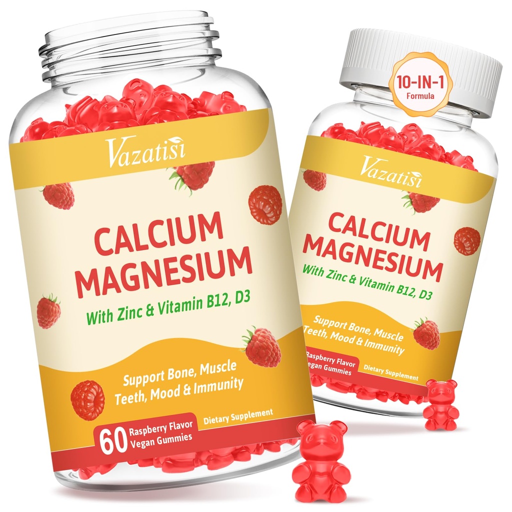 2 Pack Calcium Gummys with Magnesium, Zinc, Vitamin D3 & B12, Calcium Assuppose for Men, Support Bone, Muscle and Avicus, 120 Vegan Raspberry Flavor Gummys (英语:Vagen Raspberry Flamies) 配有镁,锌,维生素D3 & B12, 女性的钙补充,支持骨,肌肉和豁免,120 Vegan Raspvor Gummys