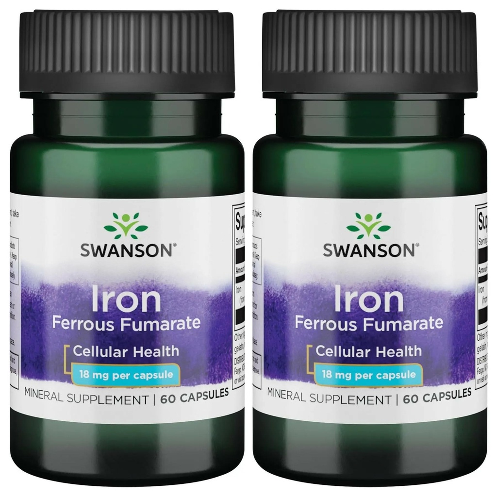 Swanson Iron (Ferrous Fumarate) - 矿物补充促进能源支持 - 高浓度公式 协助氧气交付和脂肪酸代谢 60 Sgels (2 Pack)