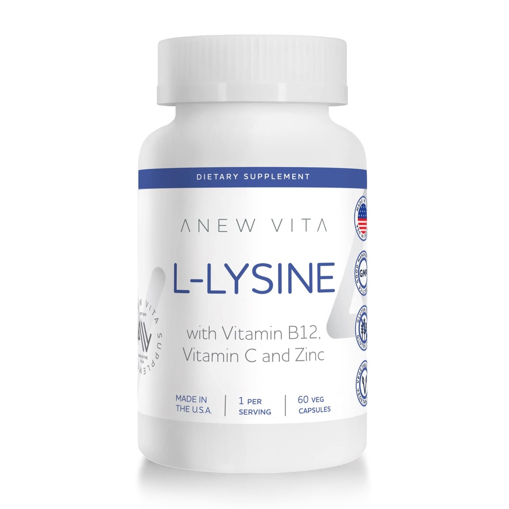 L-Lysine 补充维生素B12 + C + 锌,用于利普、口腔和口腔组织健康 -- -- 加强健康支持 -- -- 非GMO、无葡萄糖 -- -- 在美国制造 -- -- 60个蔬菜罐头,500毫克