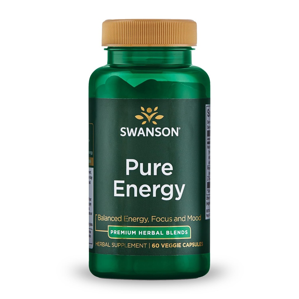 Swanson纯能代谢 集中支持压力管理 适应性草药补充 60 Veggie Capsules (Veg Caps) Vegan