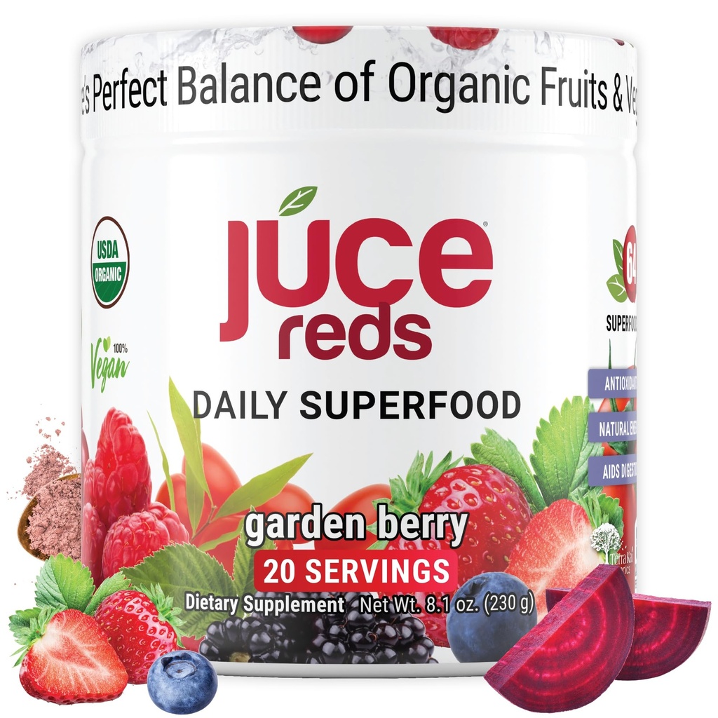 Terra Kai Organizes JUCE Reds Organization Superfood Powder - Garden Berry Flavor QQ Everyone w/64 Immune Boosting Superfood Plus Probiology for Gut Health 20 services (230g) (英语).