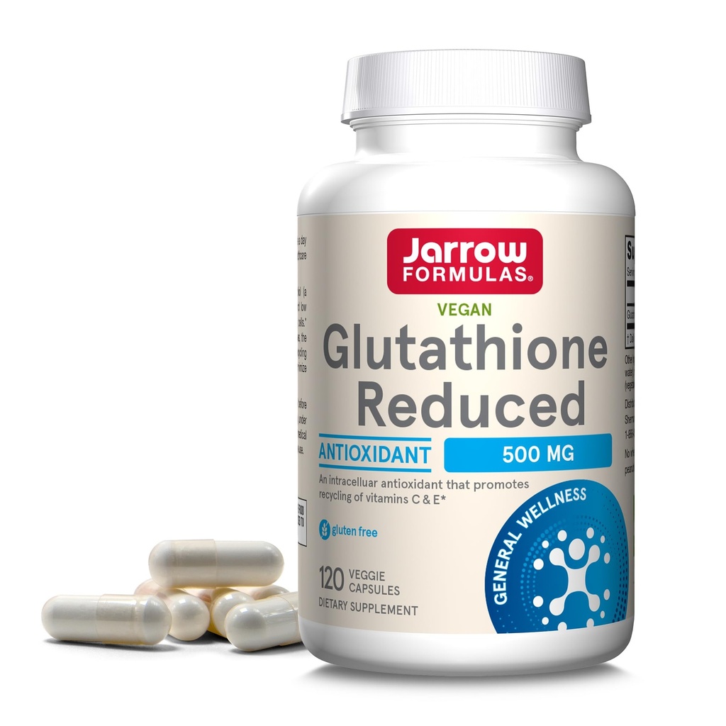 Jarrow Formats Gluutathione 降低500毫克 - 120 维吉帽 - 医药级 Gluutathione - 细胞内抗氧化剂 - 体内维生素C和E级的再生剂 - 120 成品