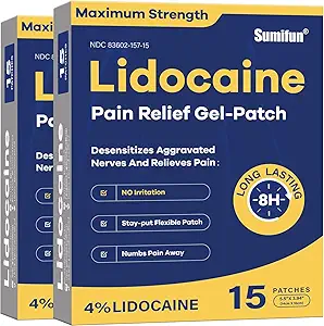Sumifun 4% Lidocaine 补丁 最大强度 - 30 个止痛补丁的背部、肩部、肘部、膝盖部、肌肉和联合部位 - 下部止痛补丁 最大强度 Lidocaine