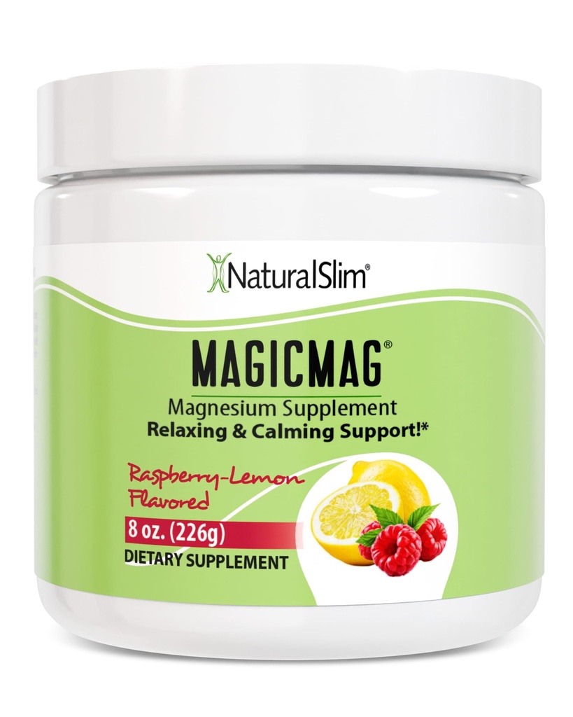 NaturalSlim Magicmag Pure Magnesium Citrate Power压力,便秘,肌肉,心脏健康,以及睡眠支持 QQ Raspberry Lemon Magnesium 补充 - 8oz Drinking Mix (Solo)