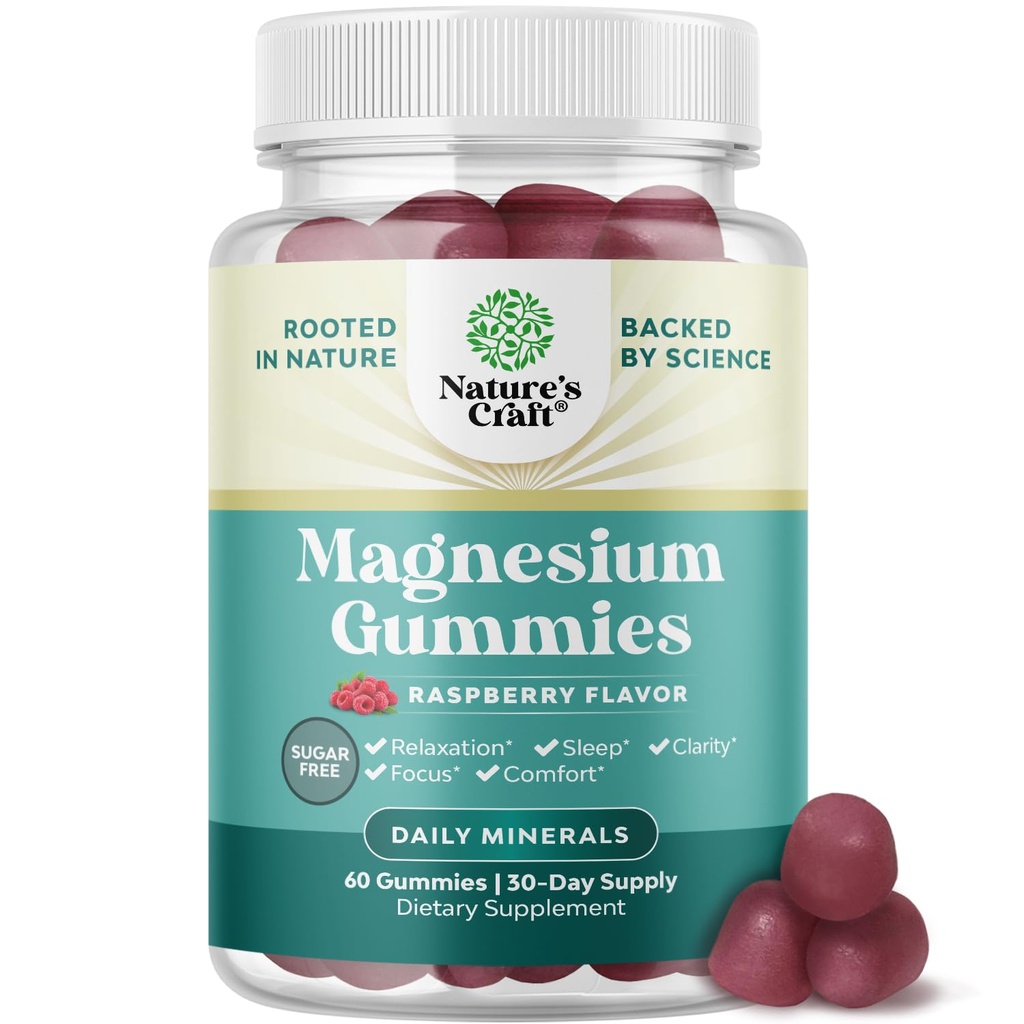 成人无糖超强 冷却 镁 甘米 - 用元素 Mag 放松镁 乳酸甘米 - 睡眠援助 柔软 Chews Raspberry Flavored - Body & Mind Relaxation - 60 Counter
