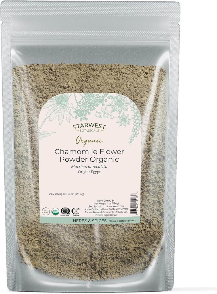 星西植物学 有机甘菊花粉 - 干 Loose Leaf Herb for Tea, Herbal Lotions, & Baking, Sourced from Egypt, recorded Kosher, Non-GMO - 4 oz 邮袋