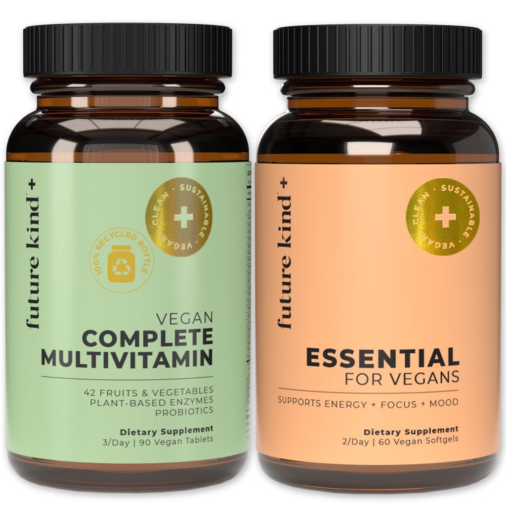 Future Kind Multivitamin Bundle - Vegan Complete Multivitamin and Vegan Cuperial Multivitamin - Vegan Vitamin B12, Omega 3和Vitamin D3 - Future Multivitamin,42 Vitamin in 1 for Men and Women