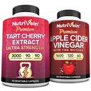 Nutrivein Premium Tart Cherry 500mg & Apple Cider Vinegar 1600mg Bundle - 肌肉恢复和Uric酸清洁剂+消化剂支持和重量管理 - 非GMO, Vegan/Vegetarian - 90+120 药丸