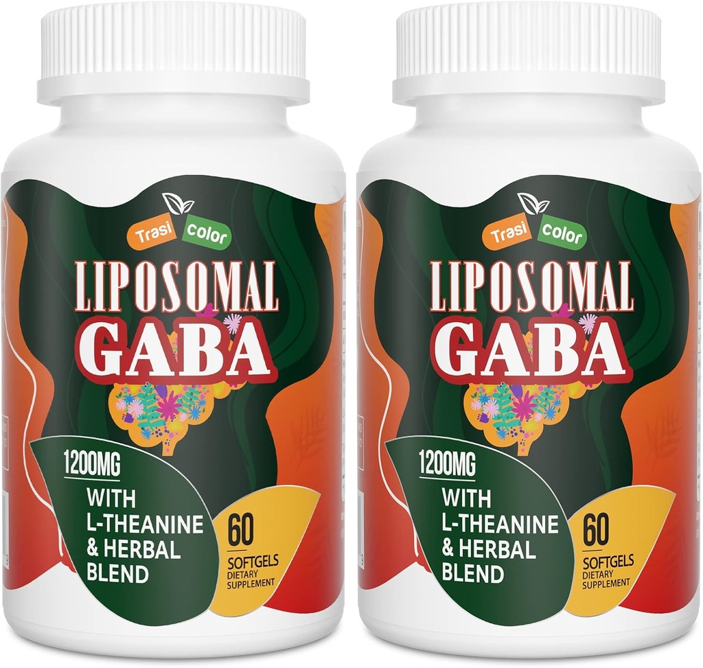 Liposomal GABA配有L-Theanine Supplements 1200mg - 与Ashwagandha, Chamomile, Tart Cherry Herbal 配有高吸收性 GABA 配有 120 软胶