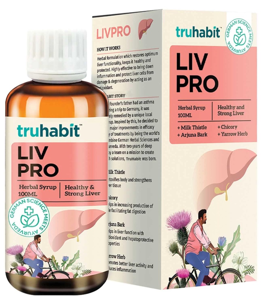 Livpro Liver Detox Syrup with Milk Thetle & Arjuna Bark by Green Cure, Liver 配以 Milk Thetle Liver Detox Cleanse 有机肝支持 - 与阿尤尔维达的德国科学,3.4 Fl Oz(100ml)