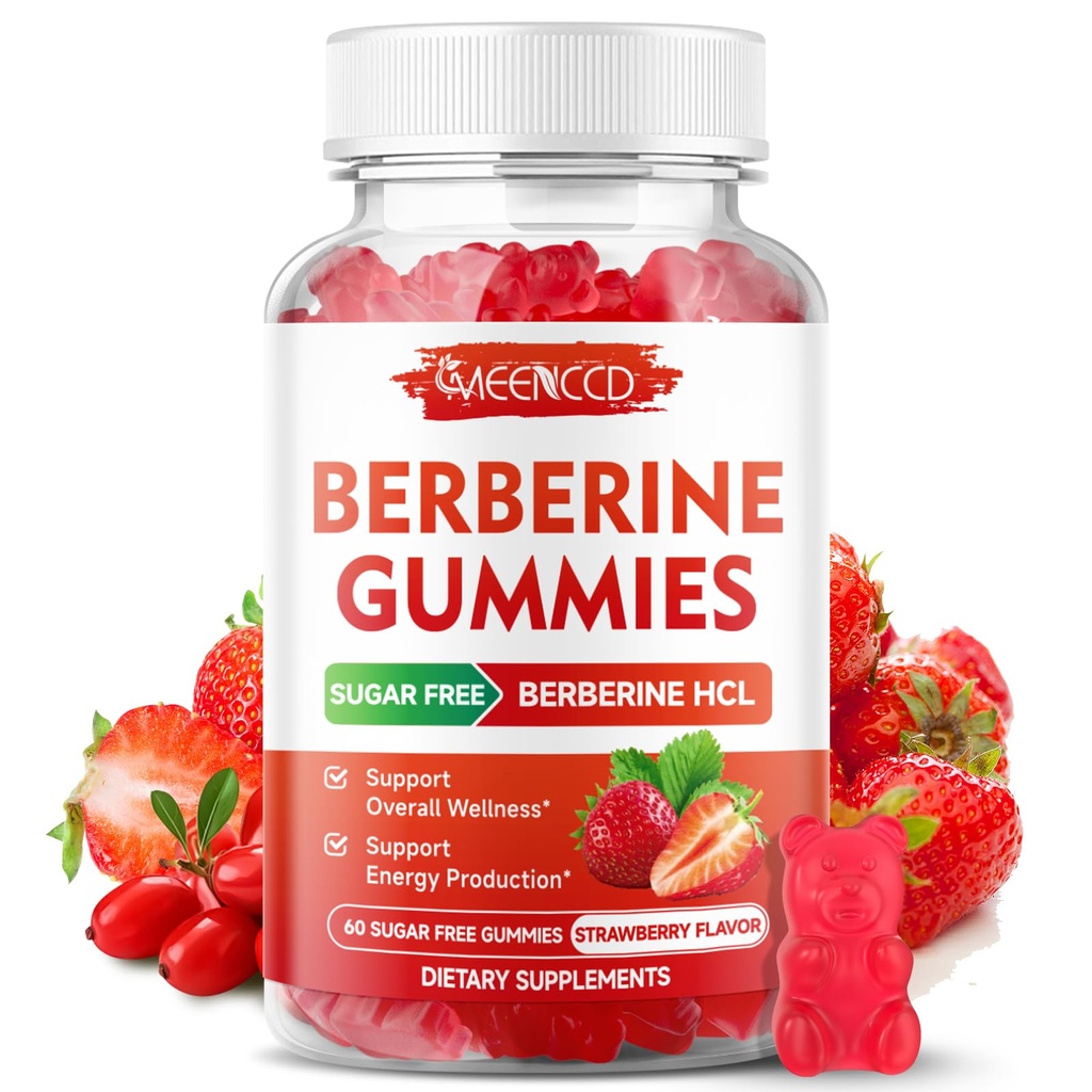 Berberine Gummys配有锡兰桂1500mg 高Potency Berberine HCL 对免疫支持的补充,无糖,Vegan,草莓 Flavor, 60 Counter