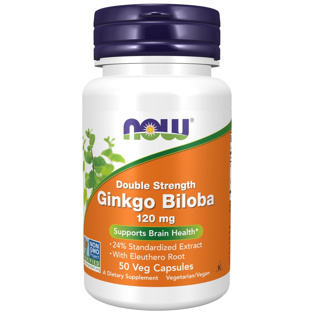 现在食品补充品,Ginkgo Biloba 120毫克,双强,非GMO项目验证,50Veg卡普尔