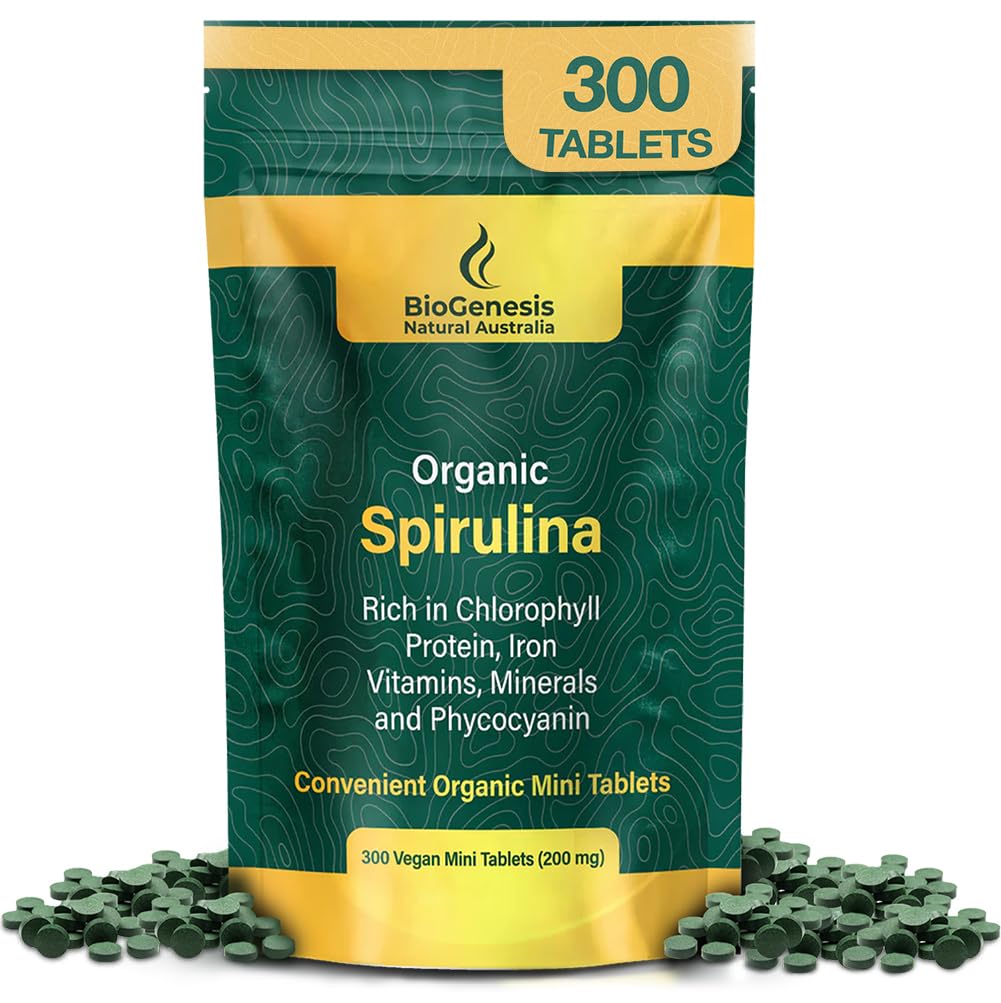 生物起源 有机螺旋藻迷你片 – 300 counts(200 mg) – 澳大利亚生长蓝绿色藻类 – 富含Phycocyanin,Chlorophyll & B维生素 – 支持每日能源与豁免 – Vegan迷你标签