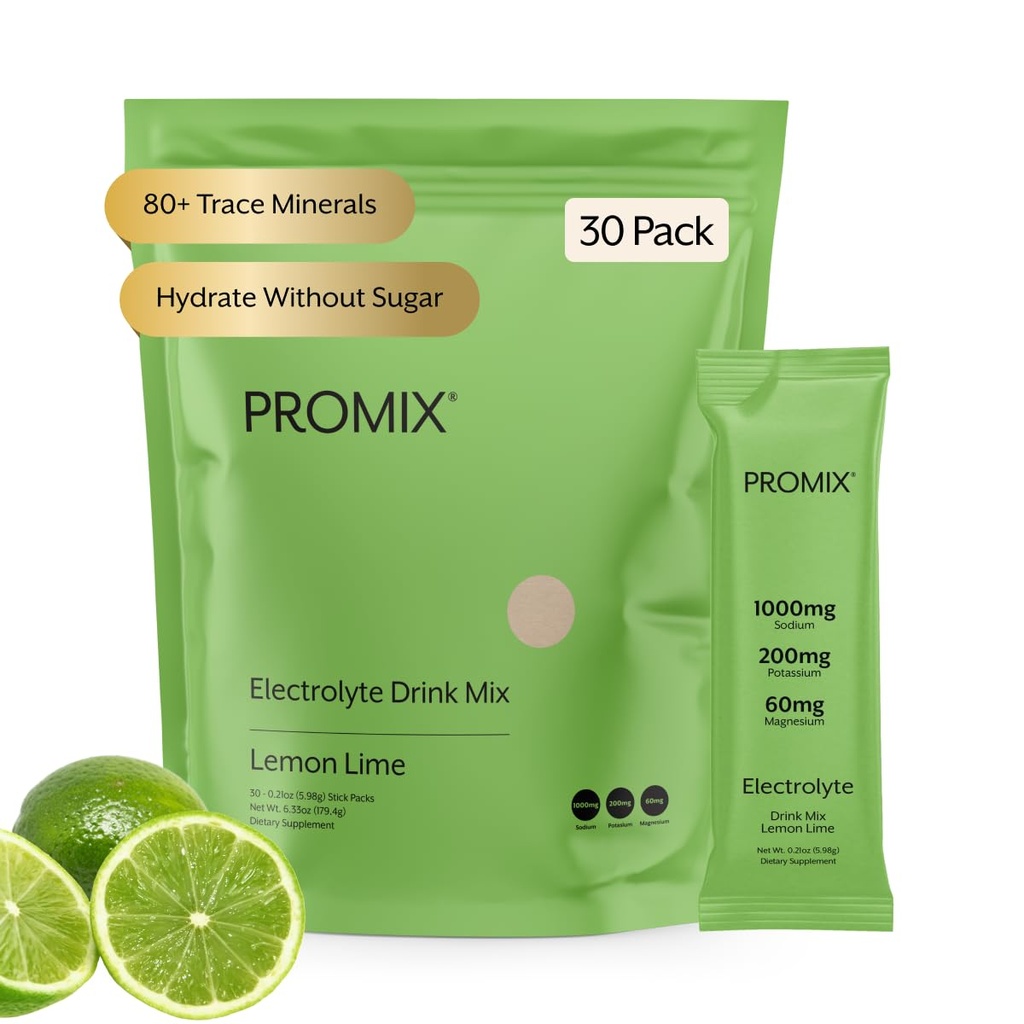 ProMix 营养 电解质 粉末包 - 无糖 零卡路里 斯泰维亚 自由 快速 友好 天然喜马拉雅 粉色盐 - 柠檬 莱姆 - 30 services (Pack of 30)