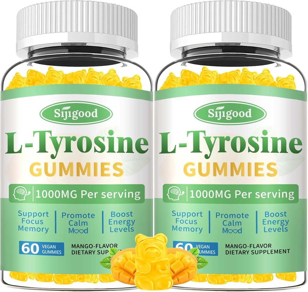 L-Tyrosine Gummys for advents and kids - 1000mg L-Tyrosine 补充 Focus Gummys for Brain, Mood, Energy Support, Vegan & Gluten - Free, Mango Flavor, 120 Counter (英语).