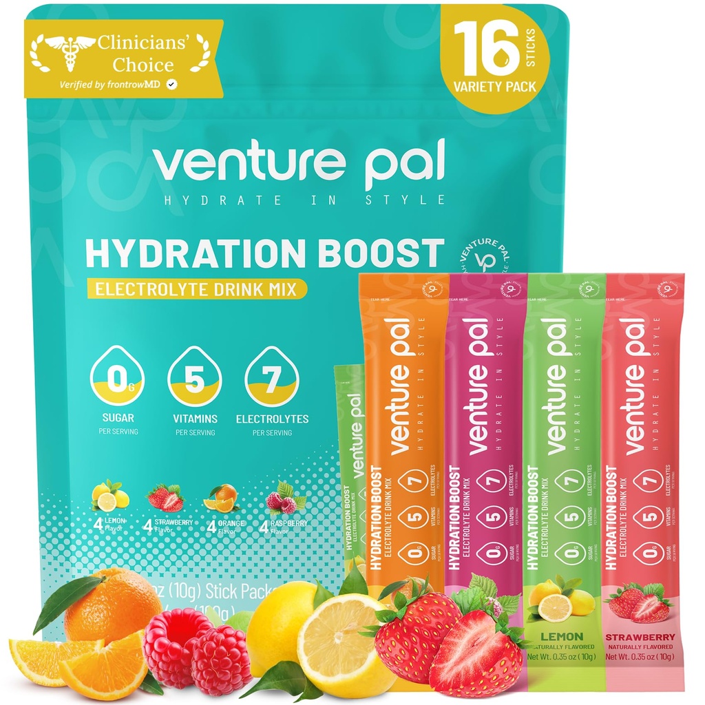 Venture Pal Free Electrolyte Power Packets - 液态日报IV 快速水分和党回收的饮料混合 → 5 Vitamins & 7 Electrolytes → Keto Friendly → Kent-GMO → 认证 Vegan → 16棒